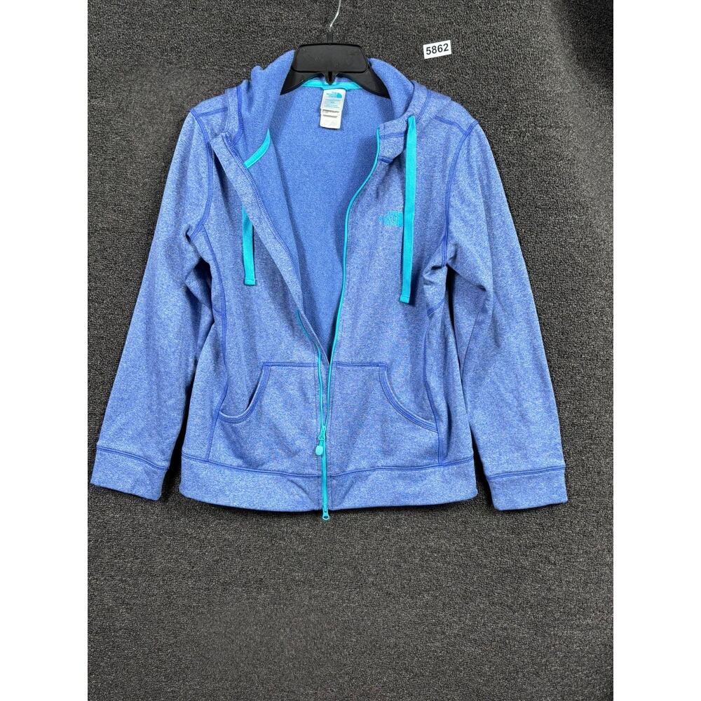 The North Face Hoodie Womens Medium Blue Full Zip Fleece Jacket Heathered Logo
